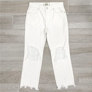 We The Free White Distressed Straight Leg Jeans